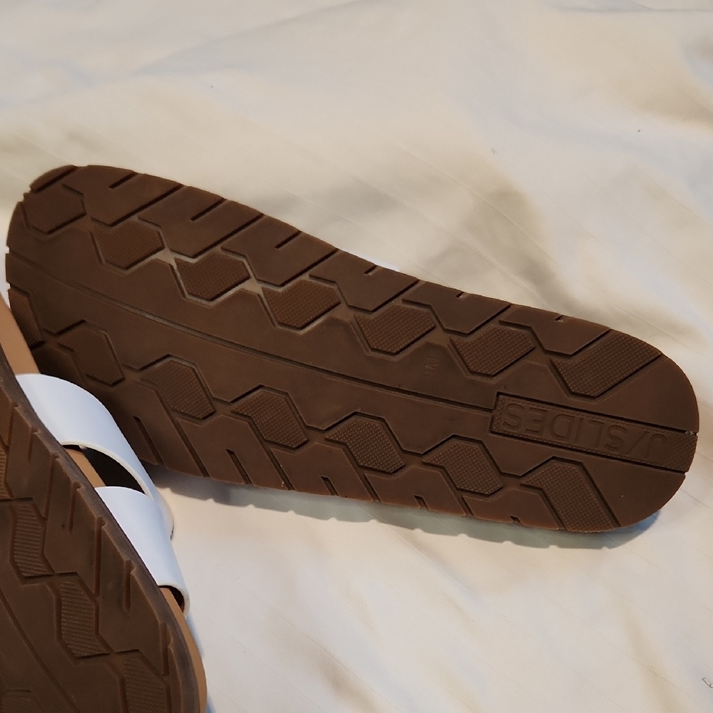J/SLIDES White Leather Cutout Slide Sandals Sz9 - Picture 3 of 4